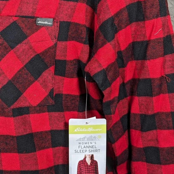 NWT Eddie Bauer® | Rouge Red Buffalo Check Flannel Button-Up Sleep Shirt - S - Picture 3 of 4